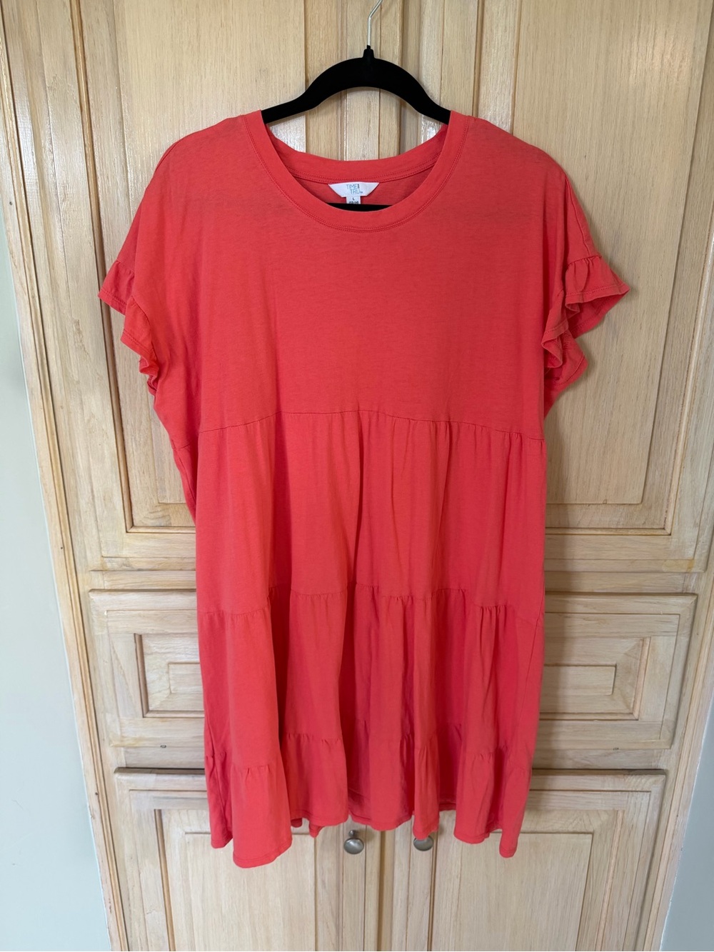 Coral Tiered Ruffle Sleeve Tunic Dress